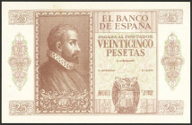 25 Pesetas. 9 de Enero de 1940. NO EMITIDO. Prueba del anverso en un color no definitivo y sin numeración. (Edifil 2023: NE49P). Extraordinariamente r...