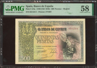 500 Pesetas. 21 de Octubre de 1940. Sin serie. (Edifil 2023: 444, Pick: 124a). Inusual en esta calidad. EBC++. Encapsulado PMG58.