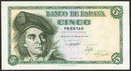 5 Pesetas. 5 de Marzo de 1948. Sin serie. (Edifil 2023: 455, Pick: 136a). Apresto original. SC.