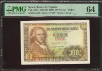 100 Pesetas. 2 de Mayo de 1948. Sin serie. (Edifil 2023: 456, Pick: 137a). Inusual en esta calidad. SC. Encapsulado PMG64.