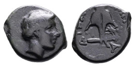 Thrace. Apollonia Pontica, circa 405-330 BC. AE Dichalkon (13.1 mm, 2.23 g.). Laureate head of Apollo to right. Rev. ΔΙΧΑ - ΛΚΙΗ, upright anchor, A to...