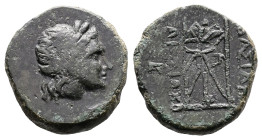 Thrace, Seleucids. Adaios, circa 253-243 BC. AE (20 mm, 7.28 g.). Laureate head of Apollo to right. Rev. Tripod-lebes; ΑΔΑΙΟΥ to right, monogram in le...