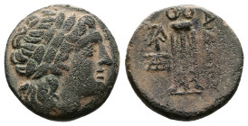 Thrace, Seleucids. Adaios, circa 253-243 BC. AE (20.7 mm, 7.46 g.). Laureate head of Apollo to right. Rev. Tripod-lebes; ΑΔΑΙΟΥ to right, two monogram...