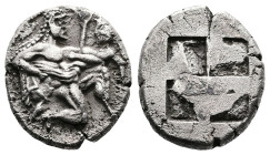 Thrace. Thasos, circa 500-478 BC. AR Stater (19.3 mm, 9.00 g.). Nude, ithyphallic satyr, with long beard and long hair, moving right in 'running-kneel...