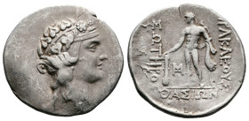 Thrace. Thasos, circa 100-75 BC. AR Tetradrachm (32.6 mm, 16.49 g). Wreathed head of young Dionysos to right. Rev. ΗΡΑΚΛΕΟVΣ / ΣΩΤΗΡΟΣ / ΘΑΣΙΩΝ, Herak...
