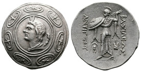 Macedon, kings. Antigonos II Gonatas, 277/6-239 BC. AR Tetradrachm (33.3 mm, 17.01 g). Amphipolis mint. Macedonian shield with head of Pan left on bos...