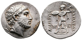Macedon, kings. Philip V, 221-179 BC. AR Tetradrachm (33.2 mm, 16.79 g), Pella or Amphipolis, 221-211 BC. Diademed and bearded head of Philip V to rig...