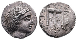 Paeonia. Damastion, circa 365-345 BC. AR Tetradrachm (22.3 mm, 12.42 g.). Melisiator, magistrate. Head of Apollo to right. Rev. MEΛIΣ / IATΩ on both s...