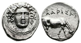 Thessaly. Larissa, circa 356-342 BC. AR Drachm (18.9 mm, 6.06 g.). Head of the nymph Larissa facing, turned slightly to right, wearing ampyx, pendant ...