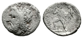 Thessaly. The Ainianes, circa 360s-350s BC. AR Hemidrachm (16.7 mm, 2.25 g.). Laureate and bearded head of Zeus to left. Rev. ΑΙΝΙΑΝ – [ΩΝ], Hero Phem...