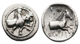 Thessaly. Trikka, circa 440-400 BC. AR Hemidrachm (15.9 mm, 2.81 g). Hero Thessalos, nude and with petasos and chlamys flying behind his back, running...