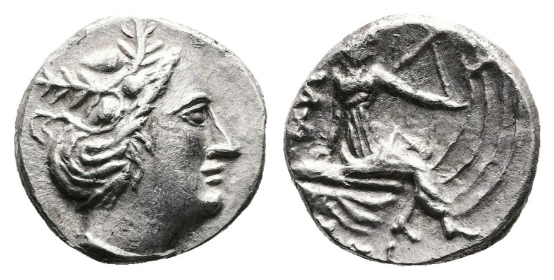 Euboea. Histiaia, ca. 181-141 BC. AR Tetrobol (13.8 mm, 1.69 g.). Head of the ny...