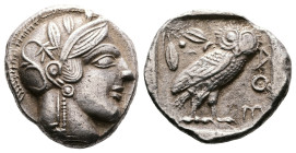 Attika. Athens, circa 470-454 BC. AR Tetradrachm (23.7 mm, 15.41 g.). Helmeted head of Athena to right, with frontal eye. Rev. AΘE, owl standing right...