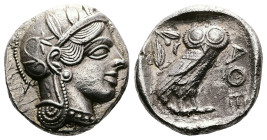 Attika. Athens, circa 470-454 BC. AR Tetradrachm (23.4 mm, 16.56 g.). Helmeted head of Athena to right, with frontal eye. Rev. AΘE, owl standing right...