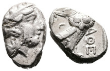 Attika. Athens, circa 454-404 BC. AR Tetradrachm (17.7 mm, 17.10 g.). Helmeted head of Athena to right, with frontal eye. Rev. AΘE, owl standing right...