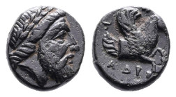 Mysia. Adramytion, 4th century BC. AE (10.4 mm, 1.92 g.). Laureate head of Zeus to right. Rev. AΔPA-, forepart of Pegasos right. Klein 246; SNG Turkey...
