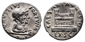 Augustus, 27 BC – AD 14. AR Denarius (18.6 mm, 3.73 g.). Q. Rustius, moneyer. Rome mint, 19/18 BC. Q•RVSTIVS•FORTVNÆ, jugate busts of Fortuna Victrix ...