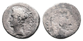 Augustus, 27 BC – AD 14. AR Quinarius brockage (13.8 mm, 1.55 g.). Uncertain Spanish mint, probably Emerita(?), circa 25-23 BC. AVGVST, bare head of A...