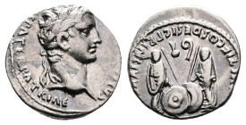 Augustus, 27 BC – AD 14. AR Denarius (17.6 mm, 3.73 g.). Lugdunum mint, struck 2 BC – AD 4. CAE[SAR AVGVSTVS DIVI] F PATER PATRIAE], laureate head of ...
