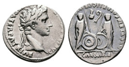Augustus, 27 BC – AD 14. AR Denarius (18.6 mm, 3.69 g.). Lugdunum mint, struck 2 BC – AD 4. CAESA[R AVGVSTVS DIVI F] PATER PATRIAE, laureate head of A...