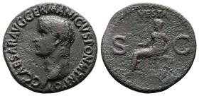 Caligula, AD 37 – 41. AE As (28.7 mm, 10.46 g.). Rome mint, AD 37-38. C•CAESAR•AVG GERMANICVS PON M TR POT, bare head of Caligula left. Rev. VESTA abo...