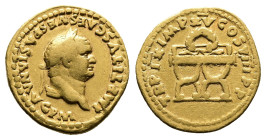 Titus, AD 79 – 81. Gold Aureus (18.6 mm, 7.15 g.). Rome mint, AD 1 January – 30 June 80. IMP TITVS CAES VESPASIAN AVG PM, laureate head of Titus to ri...