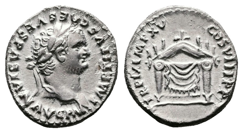 Titus, AD 79 – 81. AR Denarius (16.6 mm, 2.95 g.). Rome mint, 1 January – 30 Jun...