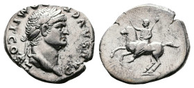 Domitian as Caesar, AD 69 – 81. AR Denarius (19.2 mm, 3.26 g.). Rome mint, AD 75. CAES AVG F – DOMIT COS III, laureate head of Domitian to right. Rev....