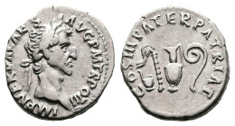 Nerva, AD 96-98. AR Denarius (17.2 mm, 3.32 g.). Rome, AD 97. IMP NERVA CAES AVG P M TR POT II, laureate head of Nerva to right. Rev. COS III PATER PA...