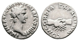 Nerva, AD 96-98. AR Denarius (17.3 mm, 3.17 g.). Rome mint, AD 97. IMP NERVA CAES AVG P M TR P II COS III P P, laureate head of Nerva to right. Rev. C...