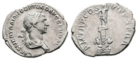 Trajan, AD 98 – 117. AR Denarius (21.6 mm, 3.31 g.). Rome mint, AD 114-115. IMP CAES NER TRAIANO OPTIMO AVG GERM DAC, laureate and draped bust of Traj...