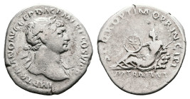 Trajan, AD 98 – 117. AR Denarius (18.5 mm, 2.99 g.). Rome mint, AD 112-113. IMP TRAIANO AVG GER DAC P M TR P COS VI P P, laureate bust of Trajan to ri...