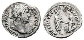 Hadrian, AD 117 – 138. AR Denarius (18 mm, 3.00 g.). From the ‘Provinces cycle’. Rome mint, AD 130-133. HADRIANVS AVG COS III P P, bare head of Hadria...