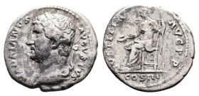 Hadrian, AD 117 – 138. AR Denarius (18 mm, 3.33 g.). Rome mint, HADRIANVS AVGVSTVS, laureate, draped and cuirassed bust of Hadrian to left. Rev. IVSTI...