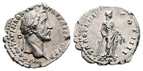 Antoninus Pius, AD 138 – 161. AR Denarius (19 mm, 3.30 g.). Rome mint, AD 150-151. IMP CAES T AEL HADR ANTONINVS AVG PIVS P P, laureate head of Antoni...