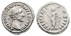 Antoninus Pius, AD 138 – 161. AR Denarius (17.9 mm, 3.48 g.). Rome mint, AD 160-161. ANTONINVS AVG PIVS P P TR P XXIIII, laureate head of Antoninus Pi...