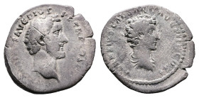 Antoninus Pius, AD 138 – 161, with Marcus Aurelius, as Caesar. AR Denarius (18.3 mm, 2.25 g.). Rome mint, ca. AD 141-143. ANTONINVS AVG PIVS P P TR P ...