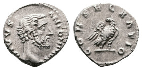 Divus Antoninus Pius, died AD 161. AR Denarius (18.4 mm, 3.12 g.). Rome mint. DIVVS ANTONINVS, bare head of Divus Antoninus Pius to right. Rev. CONSEC...