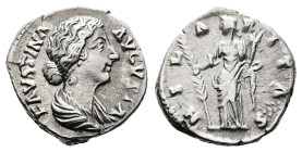 Faustina Junior, Augusta, 147-175. AR Denarius (18 mm, 3.32 g.). Rome mint, AD 161-164. FAVSTINA AVGVSTA, draped bust of Faustina Junior to right. Rev...