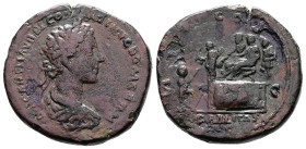 Commodus as Caesar, AD 177. AE Sestertius (33.9 mm, 27.28 g.). Rome mint. IMP CAES L AVREL COMMODVS GERM SARM, laureate, draped and cuirassed bust of ...