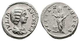 Julia Domna, AD 193-217. AR Denarius (18.5 mm, 3.14 g.). Rome mint, AD 196-211. IVLIA AVGVSTA, draped bust of Julia Domna to right. Rev. PIETAS – PVBL...