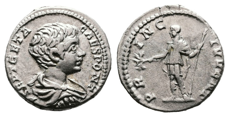 Geta, as Caesar, AD 198-209. AR Denarius (17.8 mm, 3.27 g.), Rome mint, AD 201-2...