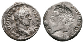 Caracalla, AD 198-217. AR Denarius Brockage (19.4 mm, 2.77 g.). ANTONINVS PIVS AVG, laureate bust of Caracalla to right. Rev. Negative impression of t...