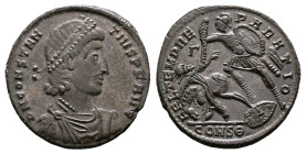 Constantius II. 324 - 355 AD. Silvered Bronze Centenionalis. (22.4 mm, 4.92 g.). Constantinople mint, struck AD 348-351. D N CONSTANTIVS P F AVG, pear...