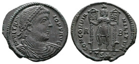 Vetranio, AD 350. Silvered Bronze Centenionalis. (25 mm, 6.45 g.). Thessalonica, AD 350. DN VETRA-NIO P F AVG, pearl-diademed, draped and cuirassed bu...