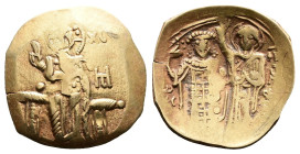 John III Ducas-Vatatzes, 1222-1254. Gold Hyperpyron. (22,5 mm, 3.99 g.). Magnesia mint. Christ, nimbate, seated facing on throne, wearing tunic and pa...