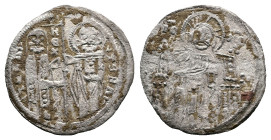 Stefan Uroš II Milutin 1282-1321. Silver Dinar (Grosso) (17,3 mm. 2,08 g.) IC - XC. Christ Pantokrator seated facing on throne. Rev. S STЄFAN VROSIVS ...