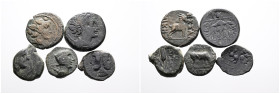 Greek. Selection of Five Bronze coins: Thessalonica (2), Amphipolis (2), Pella (1). Fine- near Very fine. SOLD AS SEEN, NO RETURN!