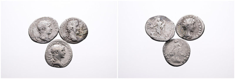 Roman Imperial, Selection of Three Silver Denarii of Trajan (1). Hadrian (1), an...