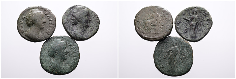 Roman Imperial, Selection of Three Bronze Asses of the Empress Faustina I. Fine-...